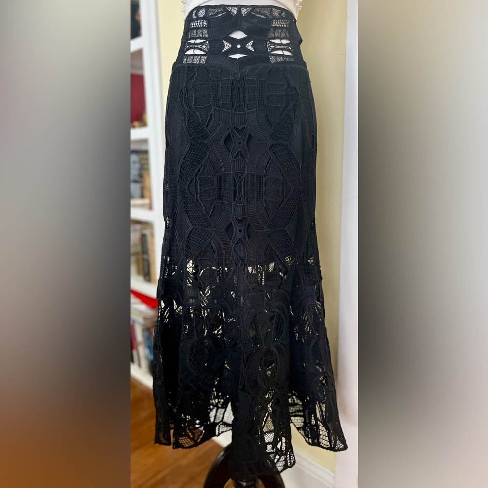 Jonathan Simkhai Skirt Black Corded Cutout Linear Godet Trumpet Lace Whimsigoth